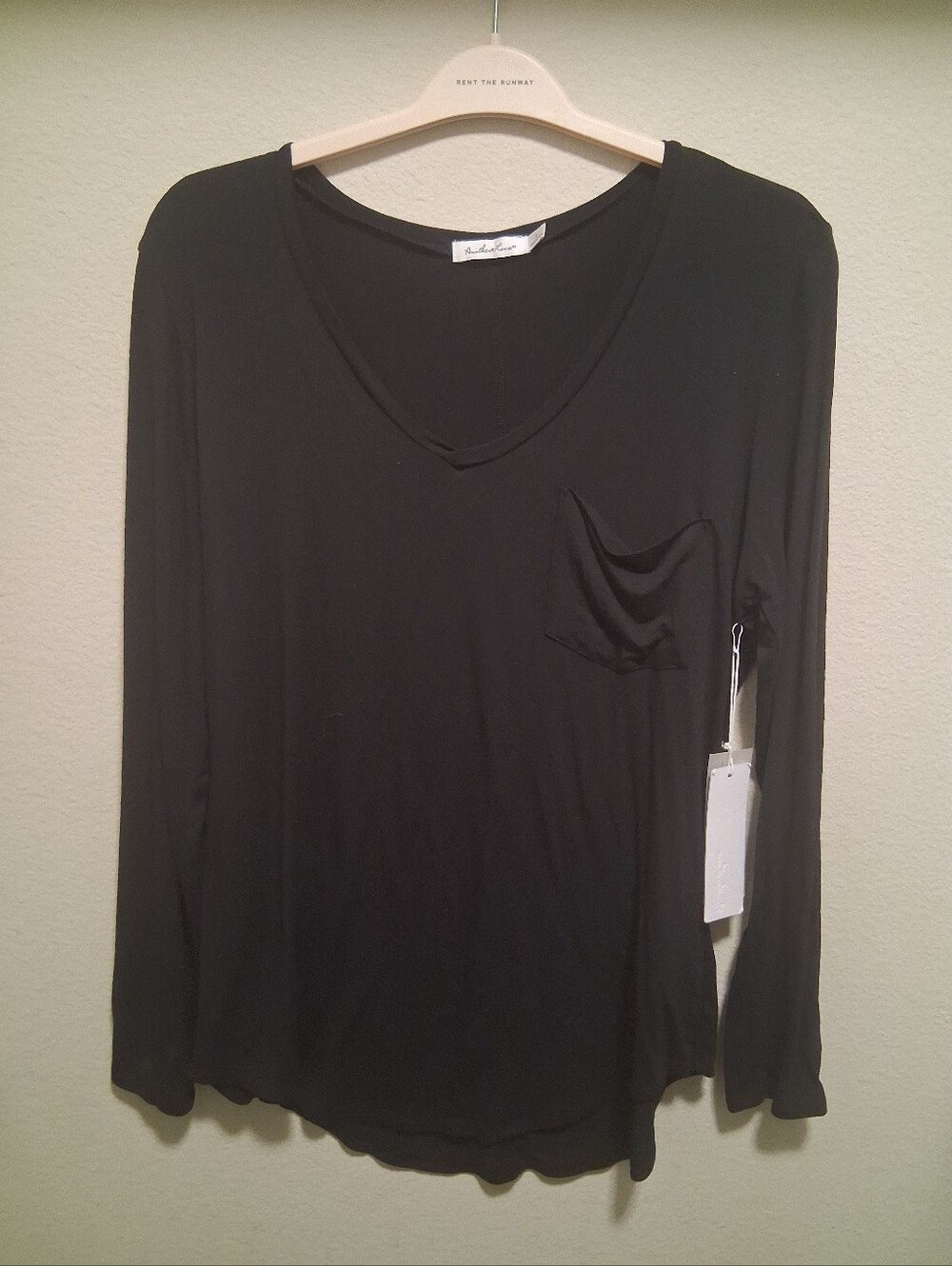 Another Love Black V-Neck Long Sleeve Pocket Tee